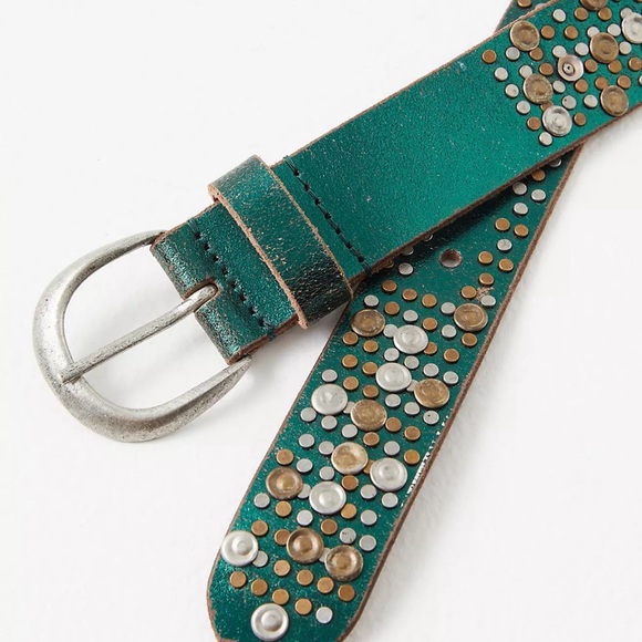 Free People Green Viper Studded Leather Belt NWT Xs/S - Picture 2 of 5